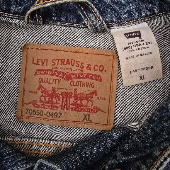 VINTAGE 90'S LEVI'S ( XL ) Easy Rider Distressed Denim Trucker Jacket - Picture 7 of 8
